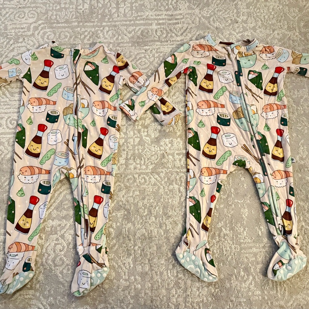 ONE available Cream Sushi-Print Footed One-Piece Pajama for Kids